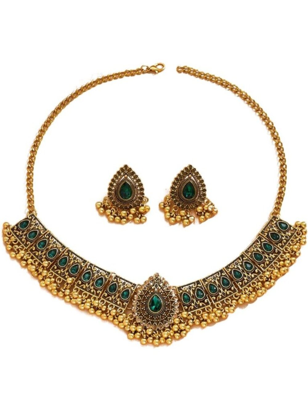 Bohemian Bridal Jewelry Set - Antique Oxidized Necklace & Earring for Weddings